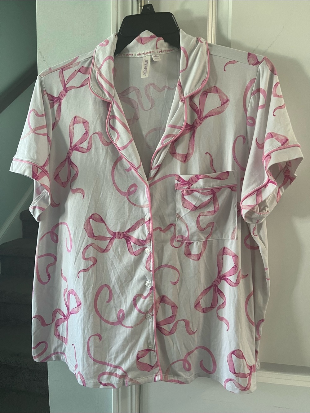 JOYSPUN Women's Pajama Set - Button Down - Bows - Pink - Size 2x